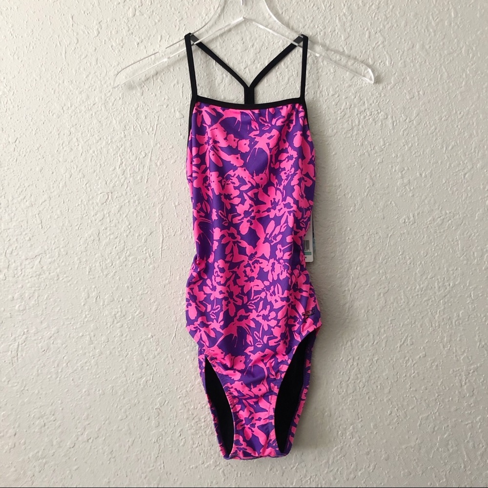 Speedo Purple / Pink Floral Print Swimsuit 8 NWT